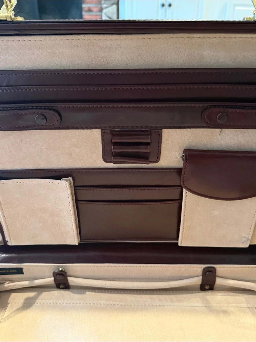 New Burgundy Leather Men's Briefcase with leather legal size pad holder